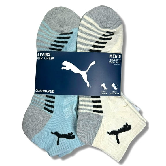 PUMA SOCKS MEN'S - QUARTER CUT - BLISS 253 - CTE CREAM LARGE (10-13) PACK 6 XX