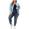 thumbnail image 2 of MODA NOVA Juniors Plus Size Long Sleeve Button Down Jean Denim Jacket with Pockets 2X Ice Blue, 2 of 6