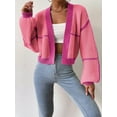 thumbnail image 2 of Women's Long Sleeve Cropped Cardigan, Contrast Color V-Neck Loose Open Front Knit Sweater Kimono Coat, 2 of 6