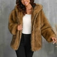 thumbnail image 5 of QATAINLAV Women's Faux fur Hoodie Jacket Warm Fleece Overcoat Solid Color Shaggy Winter Coat Hooded Outerwear, Brown, M, 5 of 10