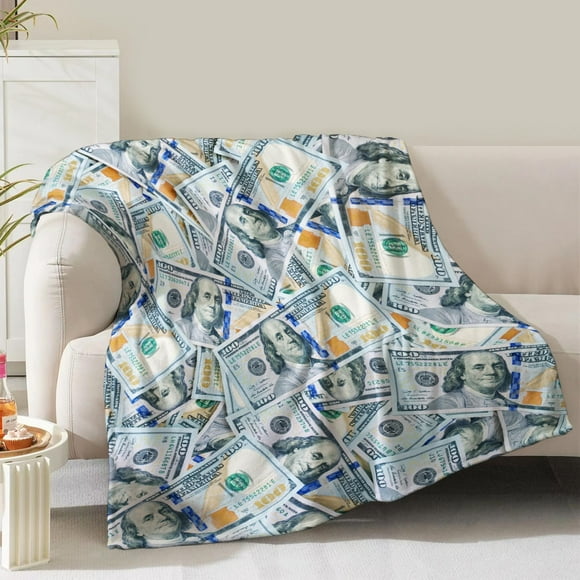 Manta NukunsKF Money con estampado de billetes de 100 dólares, 150 x 125 cm