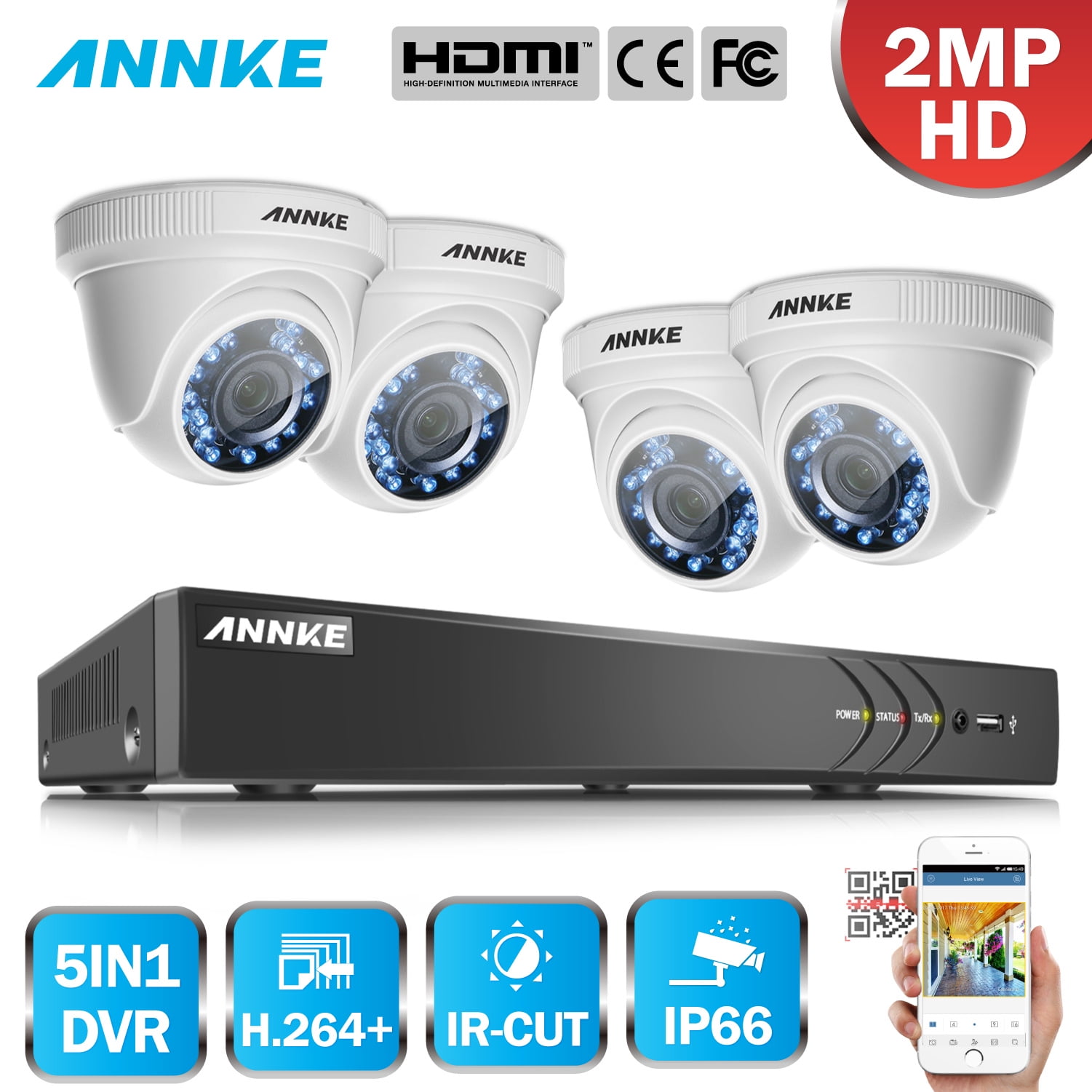 ANNKE ANNKE Home Security System 8ch 1080P HD TVI DVR w/ 2TB Hard Drive and 8x TVI 108 