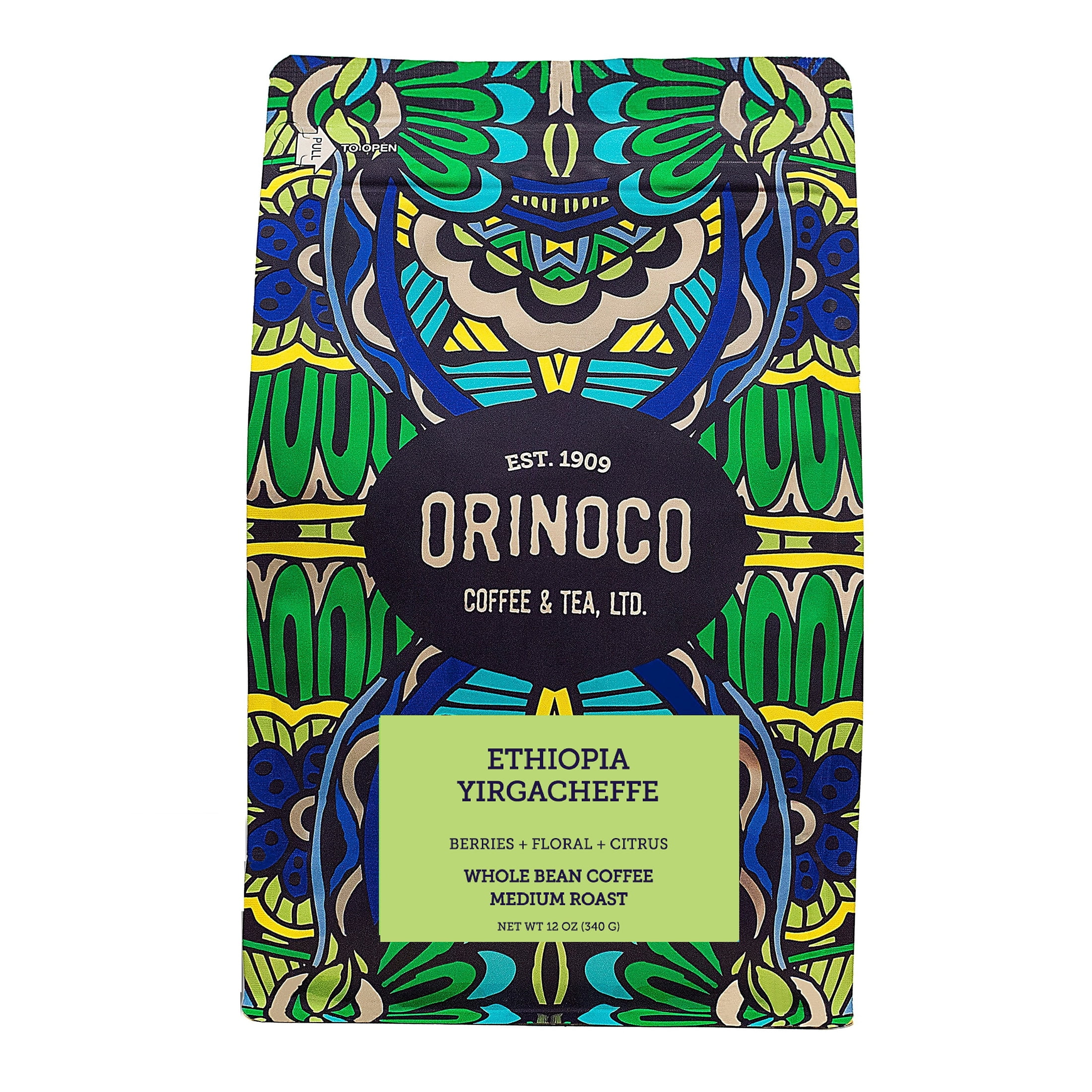 Orinoco, Ethiopia Yirgacheffe, Whole Bean Coffee, Medium Roast 12 oz