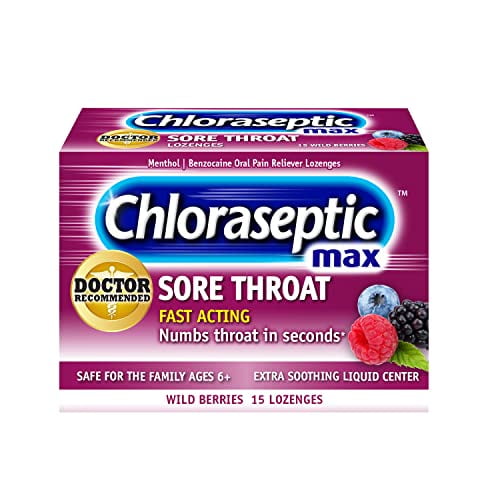 Chloraseptic Max Strength Sore Throat Lozenges, Wild Berries Flavor, 15
