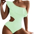 thumbnail image 1 of Gibobby Traje de baño de una pieza Bañador a rayas para mujer, traje de baño con estampado siamés para playa, traje de baño Sexy con volantes ajustados, (Verde,M), 1 of 4