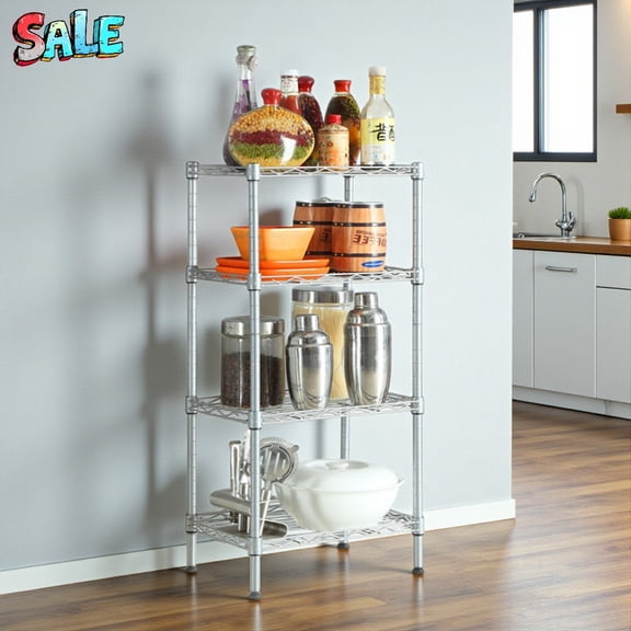 Tcbosik 4-Wire Shelving Metal Storage Rack Adjustable Shelves, Standing Storage Shelf Units for Laundry Bathroom Kitchen Pantry Closet (Silver Gray,9.84" D x 13.78" W x 31.5" H)