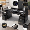 thumbnail image 2 of 70" Extra-Large Classic and Traditional Executive Desk with Metal Edge Trim ,Writing Desk with 2 file drawers,USB Ports and Outlets,Desk with Hidden Compartment for Living Room, 2 of 26