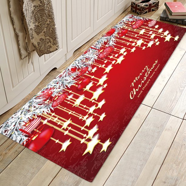 Alfombra navideña 3D antideslizante Alfombra con estampado navideño Sala de estar Piso Cocina Baño Alfombra Papá Noel Ciervo Árbol de Navidad Muñeco de nieve Xemadio MZQ-1103-4