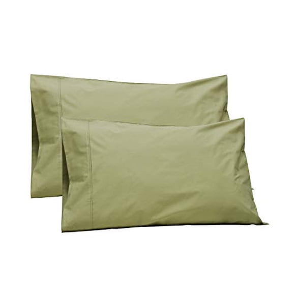 100% Cotton Percale Pillowcases Queen Size, Sage, 2 Pieces of Pillow Cases, Crisp and Cool Strong Bed Linen