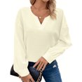 thumbnail image 3 of STETMN Women's V Neck Sweatshirt Loose Waffle Knit Tops Fall Long Sleeve Pullover Shirts, 3 of 8