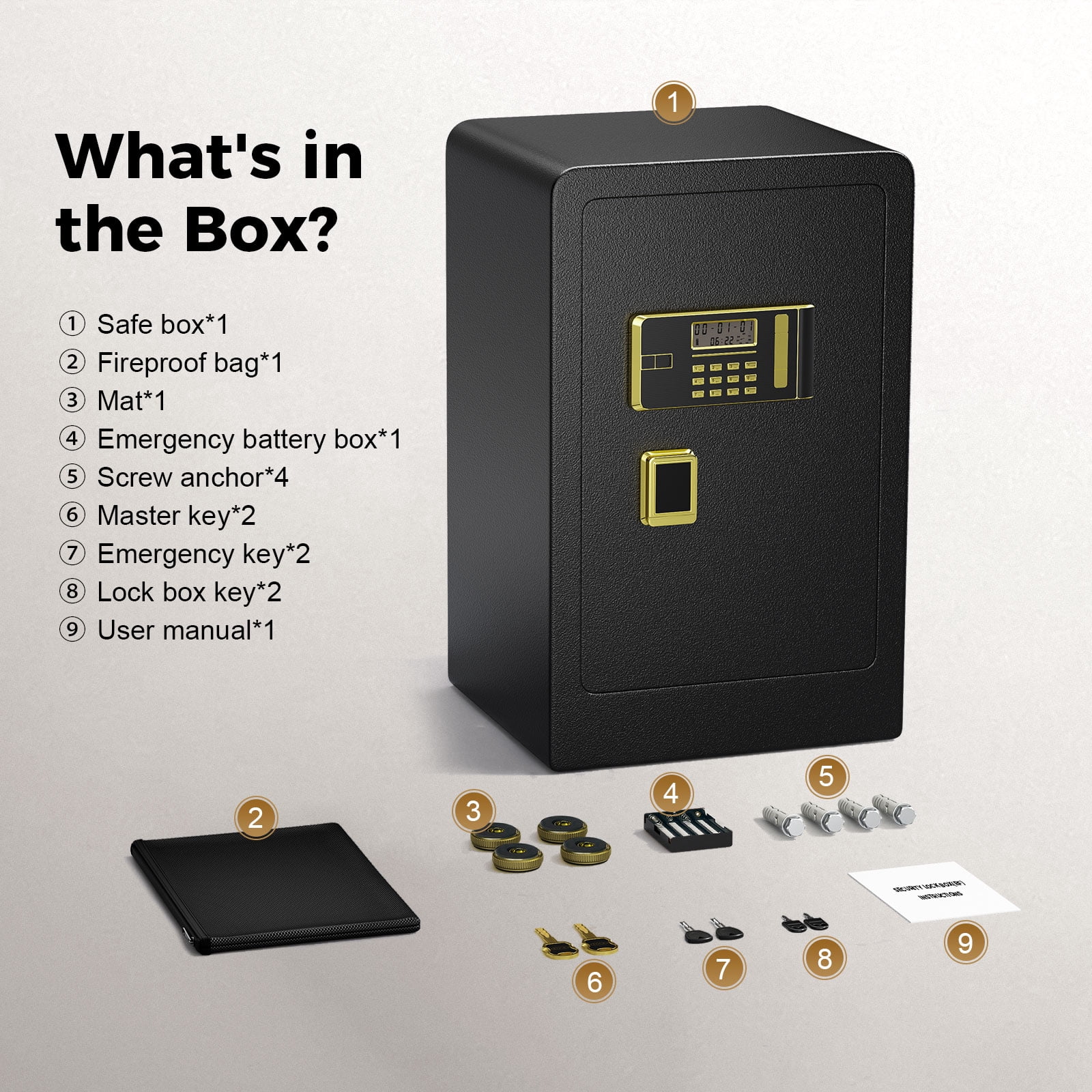 SRWTRCHRY 5.0 Cubic Home Safes,with Interior Safe Lock Box, Fire-Resistant and Water-Resistant Safe Bag, Dual Key System Safety Box with Code, Wall-Mount Large Safes, Floor Safes