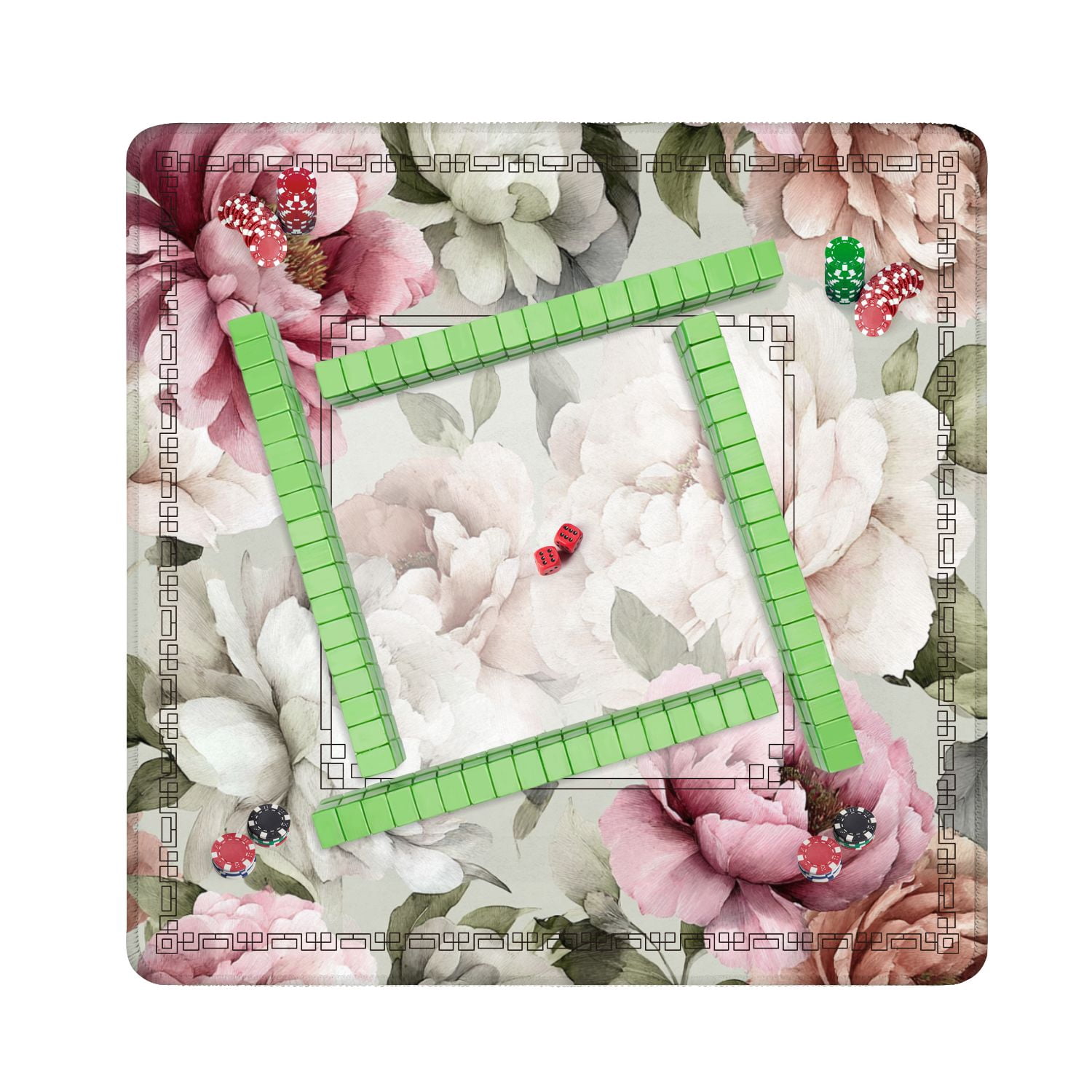 Mahjong Mat 31.5" x 31.5" Seamless floral peonies light watercolor Non-Slip Noise Reduction American Mahjong Tiles Table Cover for Dominoes Poker Card Board Games Gift