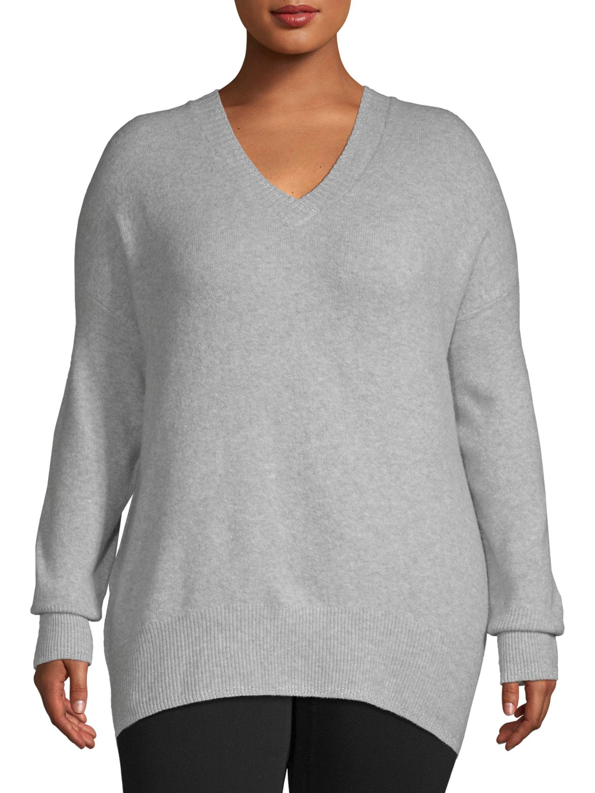 Concepts Women's Plus Size Long Sleeve Vneck Dropped Shoulder Sweater