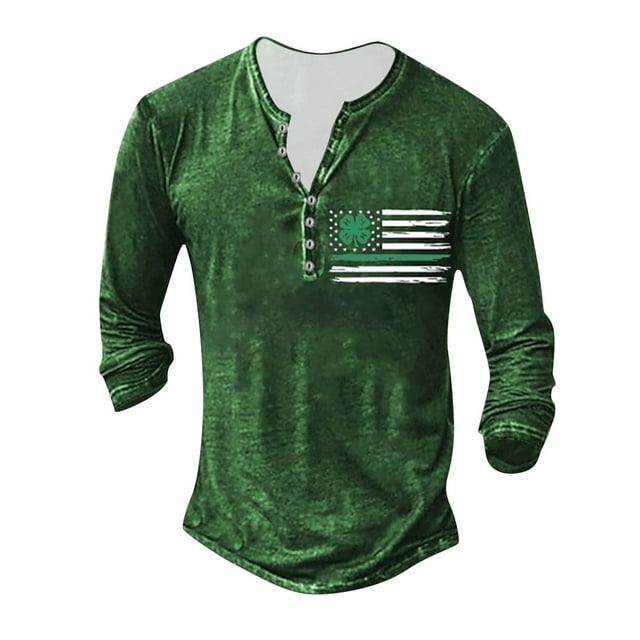 TSADFHJI Mens Shirts Short Sleeve Plus Size Fall Mens Summer Fashion Retro Old Basic Button Placket Small Print Long Sleeve Shirt Long Sleeve Shirt T Shirt M Green