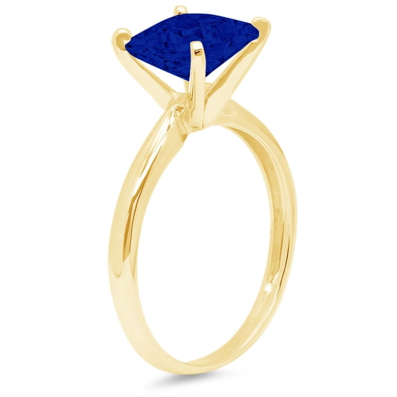 2 ct Princess Cut Simulated Blue Sapphire Solitaire Engagement Ring for Women in 18K Yellow Gold