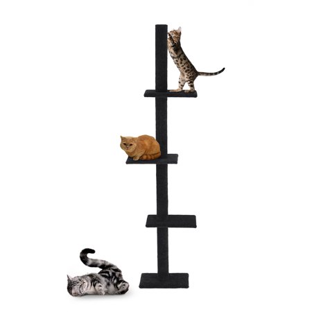 Floor standing 4 level platform cat tree, tower structure cat climbing toy height adjustable, indoor climbing activity centre for kittens Black - black - Non-woven carpet