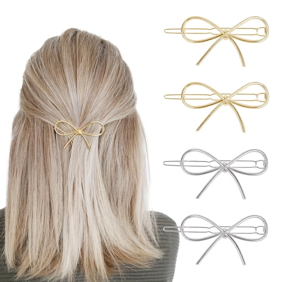 4pcs Metal Bow Hairpins Hair Clips for Women Girls Chic Bows Hairpins Barrettes Simple Hair Pin Stylish Hair Accessories Minimalist Bow Hair Pins Gift