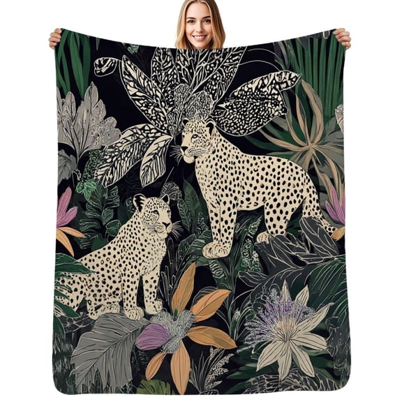 Jungle leopards tropical leaves Flannel Blanket Warm Soft Bedding Throws Winter Camping Chair Sofa Bed