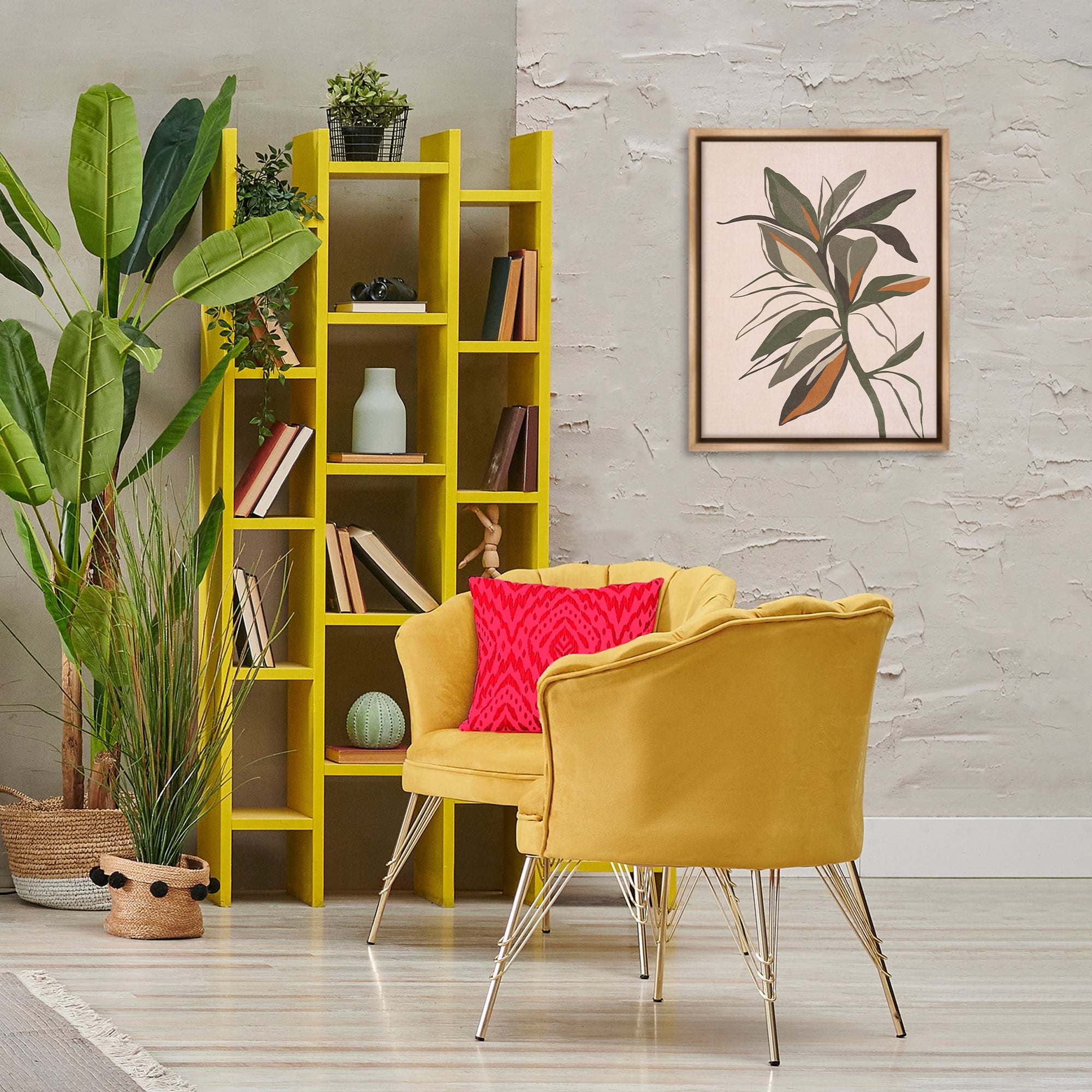 Stupell Industries Earthtone Boho Plant Plants & Flowers Painting Brown Floater Framed Canvas Art Print Wall Art, 17 x 21