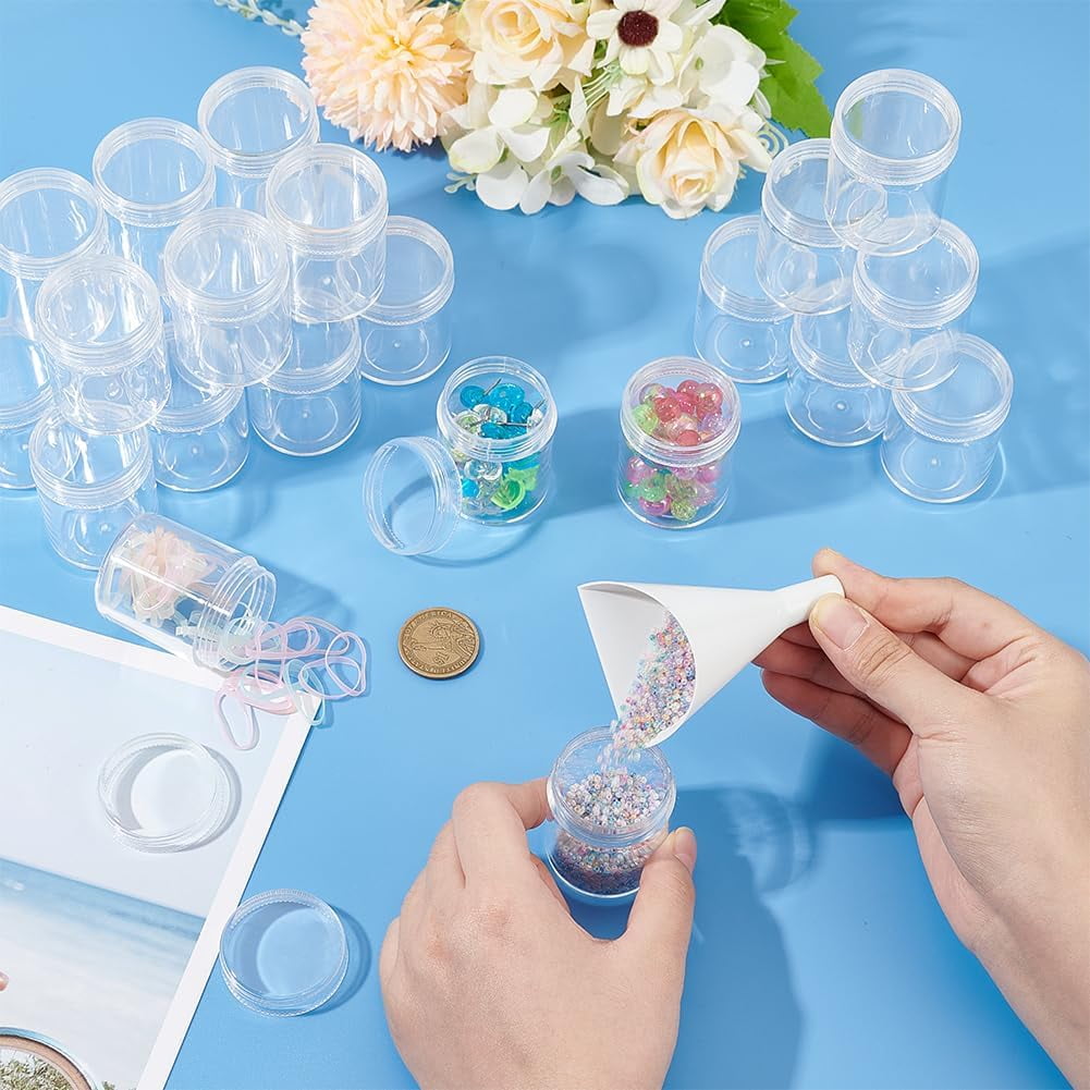24 Pack 40ml Clear Bead Jar Empty Plastic Storage Container 1.5x2inch with Rounded Screw-Top Lids for Beads Nail Art Glitter Make Up Cosmetics and Travel Cream for DIY