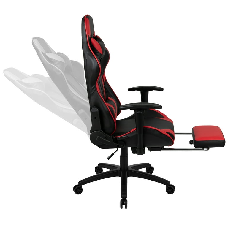 Red Gaming Desk and Black Footrest Reclining Gaming Chair Set with Cup  Holder and Headphone Hook 