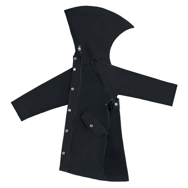 MIASHUI Poncho Imperméable pour Enfants Léger Réutilisable avec Capuche pour École Extérieur, Noir, 5-6 Ans