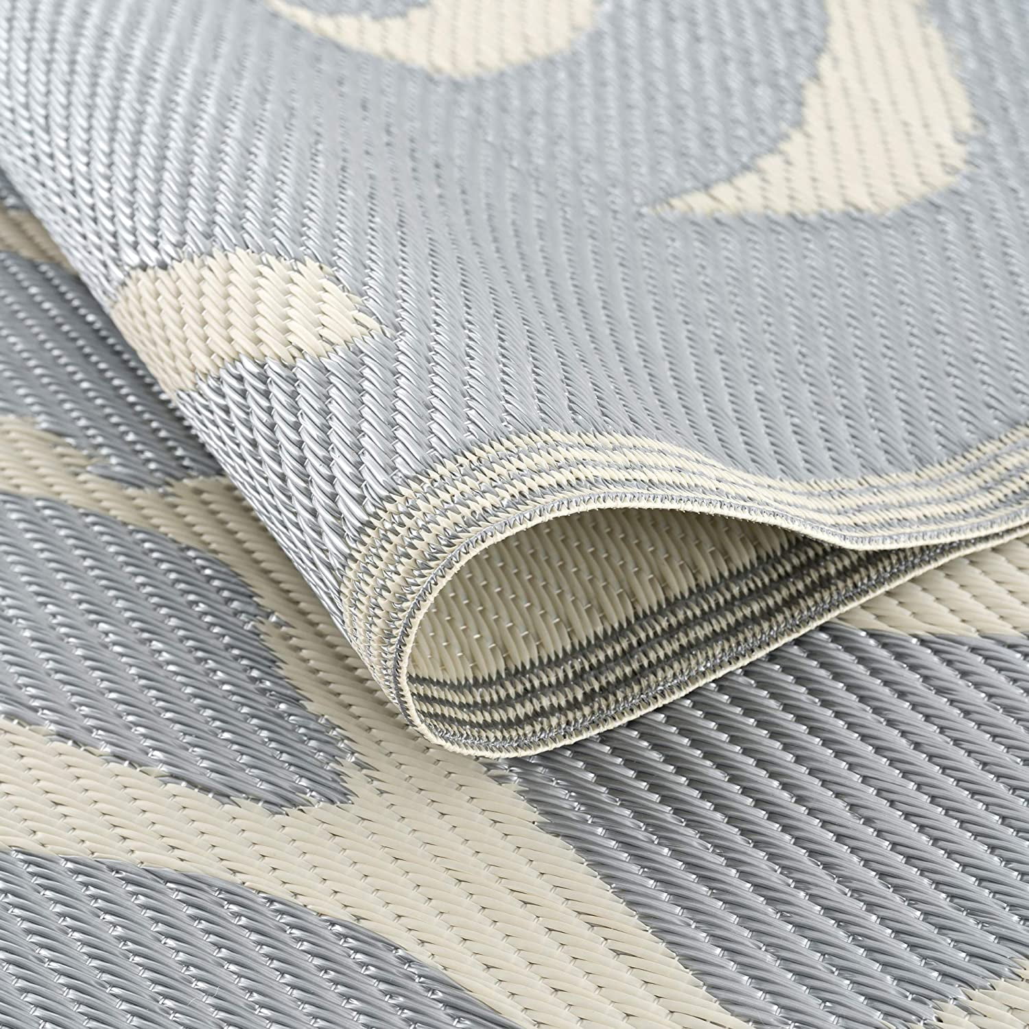Beverly Rug Indoor Outdoor Reversible Plastic Area Rug - 6x9 - Grey / White