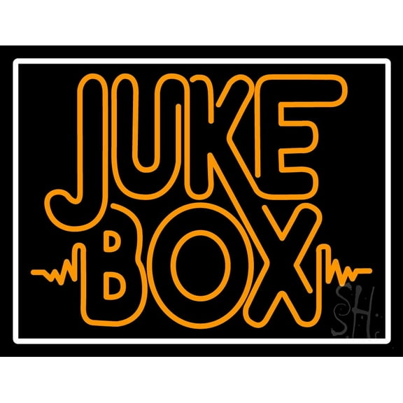 White Border Double Stroke Juke Box LED Neon Sign 15 x 19 - inches, Black Square Cut Acrylic Backing, with Dimmer - Bright and Premium built indoor LED Neon Sign for caf, club, party and storefront.