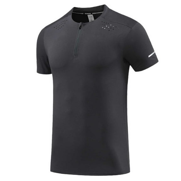 WMTBSRSW Men's Quick-Dry Zipper Training Shirt Slim Fit Stretch Crewneck Gym Top Breathable Running Short Sleeve Shirts Summer Sportswear
