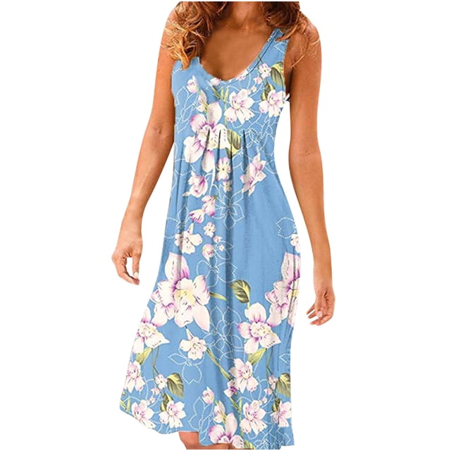 Birdeem Robe Sans Manches à Col Rond Imprimée Mode Décontractée Printemps et Été pour Femmes