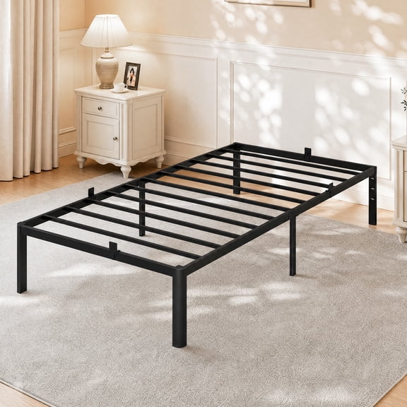 Fowroa 14 inch Twin Bed Frame ,Metal Platform with Underbed Storage No Box Spring Needed Easy Assembly