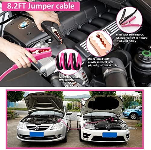 Car Roadside Emergency Kit - Pink Roadside Assistance Emergency Kit with Jumper Cables, Auto Tool Set, Deer Whistles, Winter Car Safety Roadside Assist Kit for Teen Girl and Ladies
