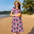 thumbnail image 4 of Picia Cute Panda Pattern Women's Short Sleeve Summer Dress Pleated Loose Swing Knee Length Short Sleeve Swing Dresses, 4 of 6