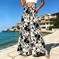 thumbnail image 5 of Boho Palazzo Pants for Women Casual Trendy Vacation Wide Leg Pants Fall Lounge Drawstring High Waisted Trousers Khaki, S, 5 of 6