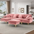 thumbnail image 2 of Wiilayok Modern Convertible Sectional Sofa, Velvet Fabric U Shaped Modular Couch with Double Reversible Chaise & Ottoman, 4 Seat Oversized Sofa for Living Room, Pink, 2 of 8