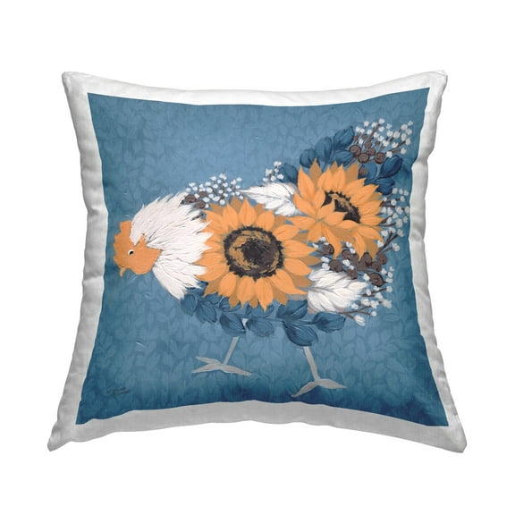 Stupell Industries Abstract Chicken Portrait Sunflower Body Botanical Pattern Glam Blue,18 x 7 x 18 Decorative Pillows