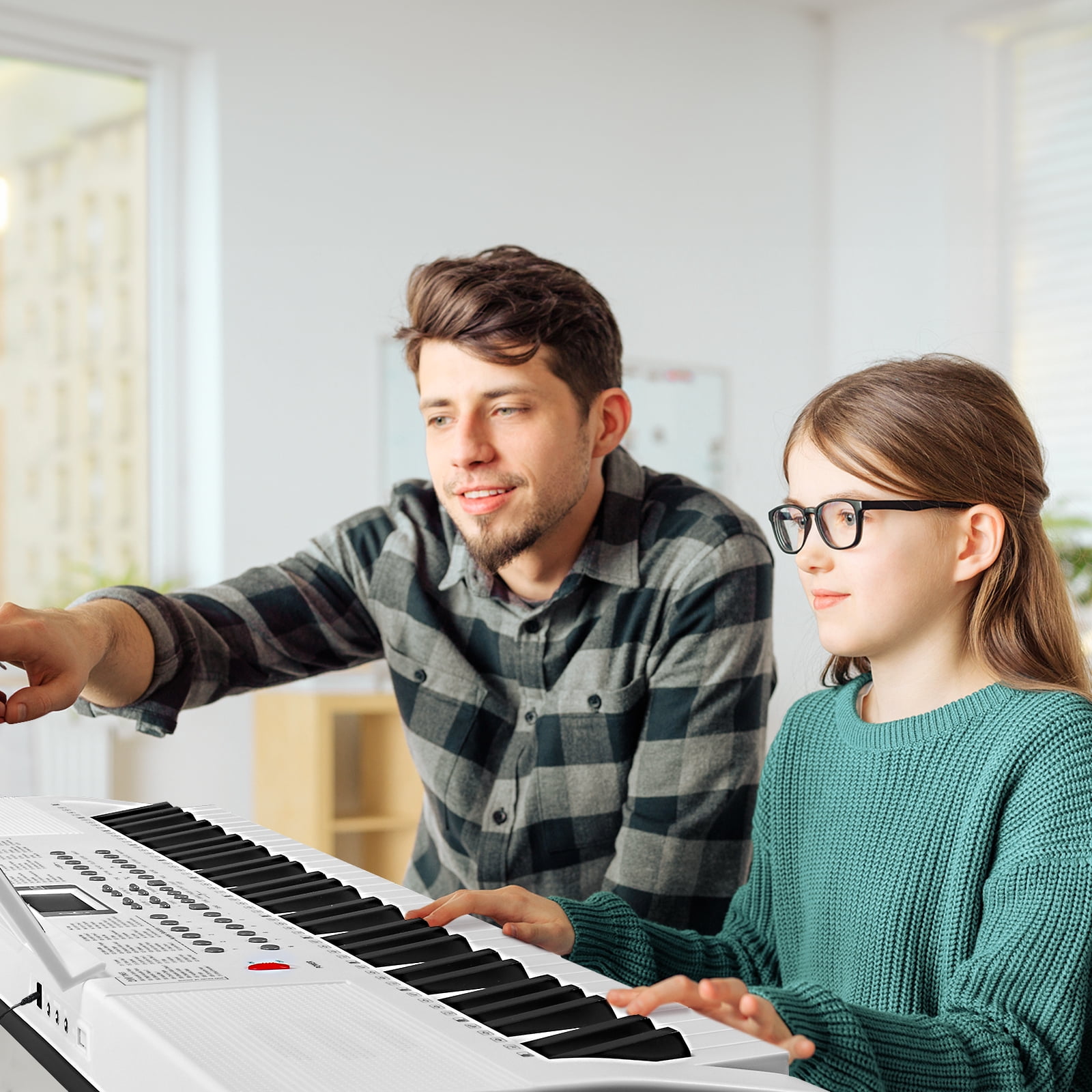 Glarry 61 Keys Keyboard Piano with Z Type Stand, Adjustable Height Bench, Built In Speakers for Beginners, White