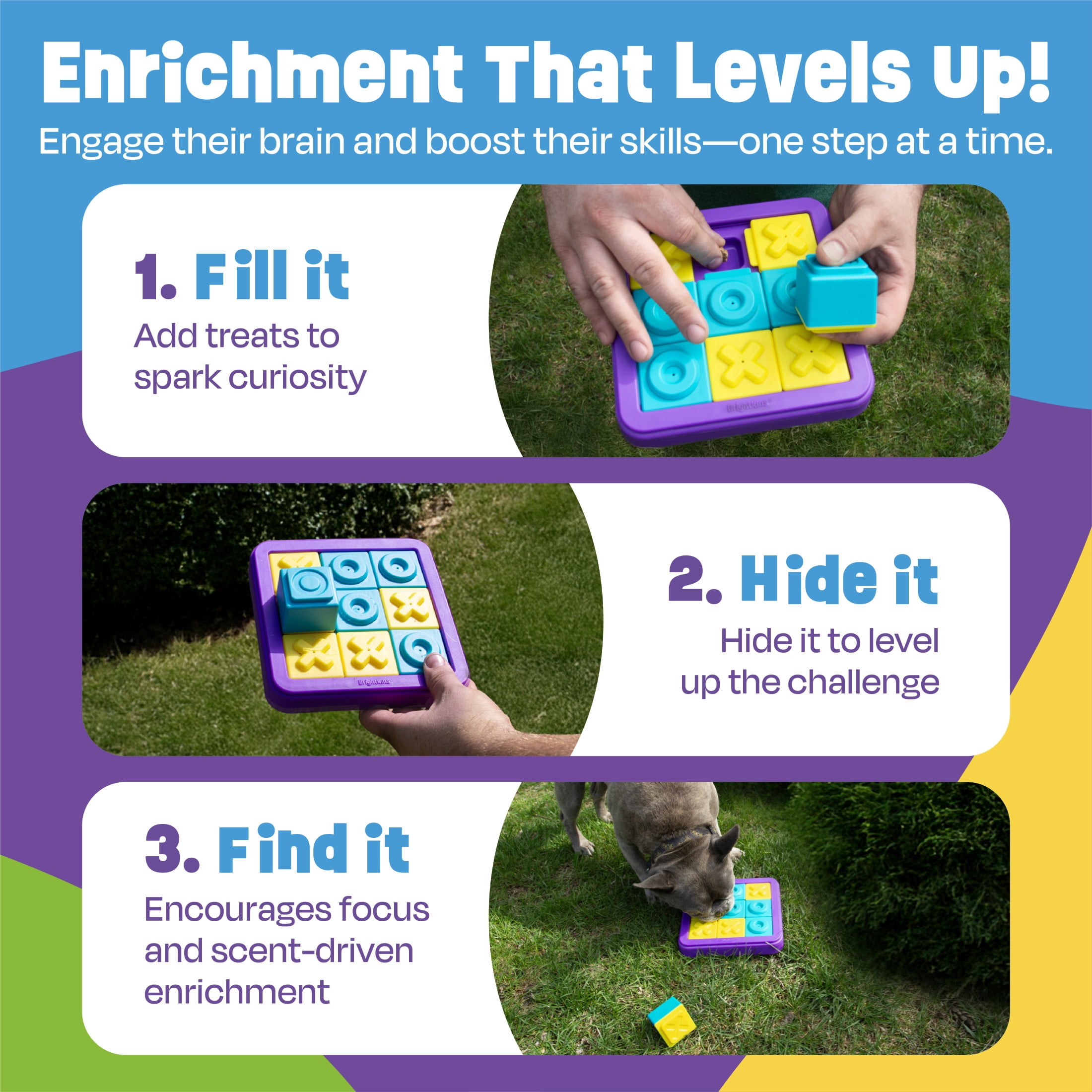 Brightkins  Tic-Tac-Toe Treat Puzzle, Enrichment Interactive Dog  Birthday Toys