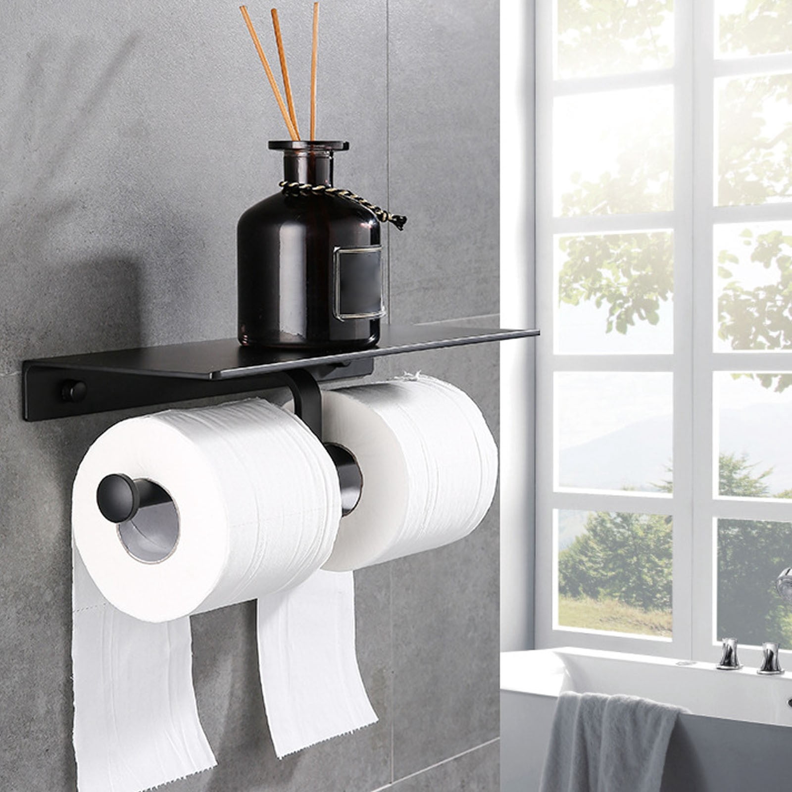 Toilet Paper Holder, Ongmies Double Roll Toilet Paper Holder with Shelf - Rustproof Aluminum with Strong Adhesive, Christmas Kitchenware