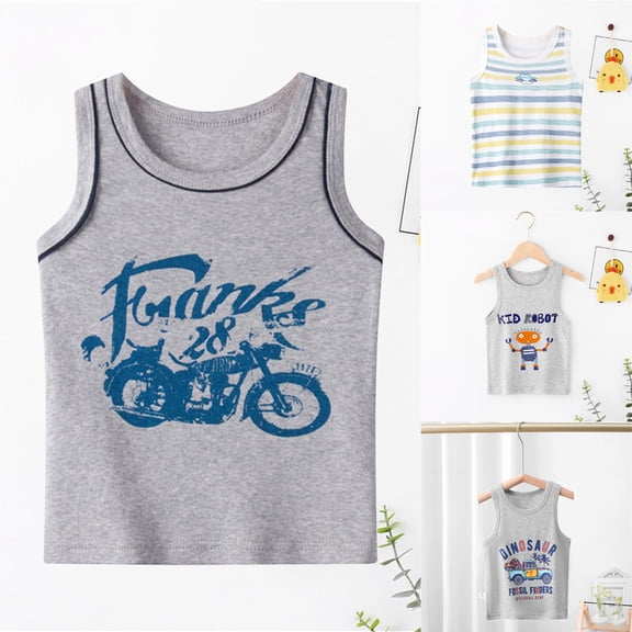 Gelikeya Toddler Tank Top Boys Little Boy Soft Cotton Sleeveless Undershirts with Cute Prints Size 2T-13Y Summer T Shirts Grey, 3-4 Years