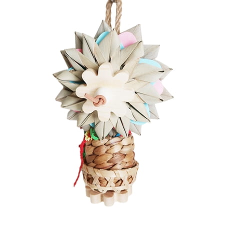 Bird Parrot Toy Wood Parrot Cage Bite Toys, Hanging Decorative Bird Chewing Toy With Basket