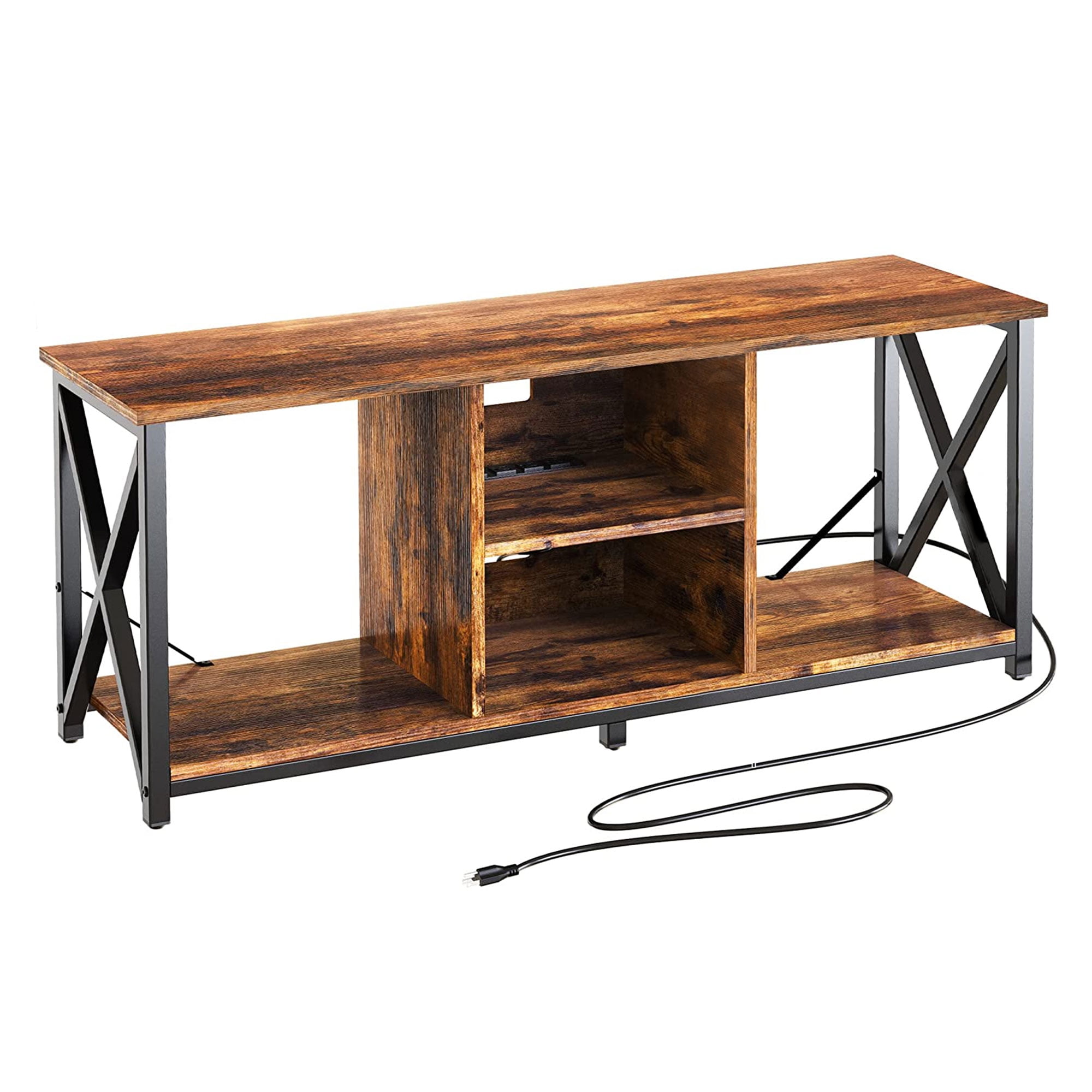 Fabato Wood 55 Inch TV Stand & Entertainment Center w/4 Socket Plug