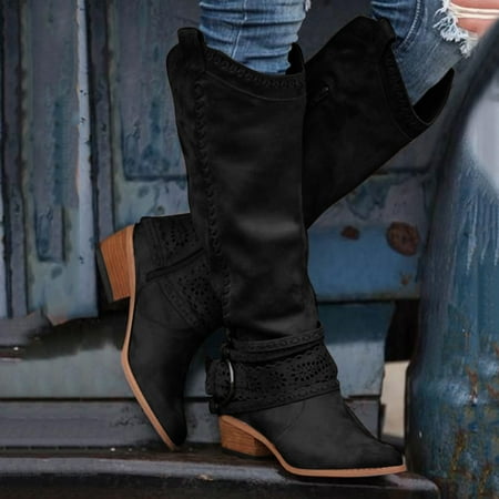 

Homchy Shoes Vintage Women Flats Low-heeled Western Rodeo Comfy Boots
