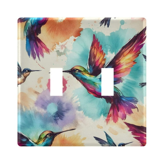 2 Gang Light Switch Cover Plate Humming Birds Tie Dye Wall Plate Decorate Electrical Outlet Cover Plates 4.56”x4.48”
