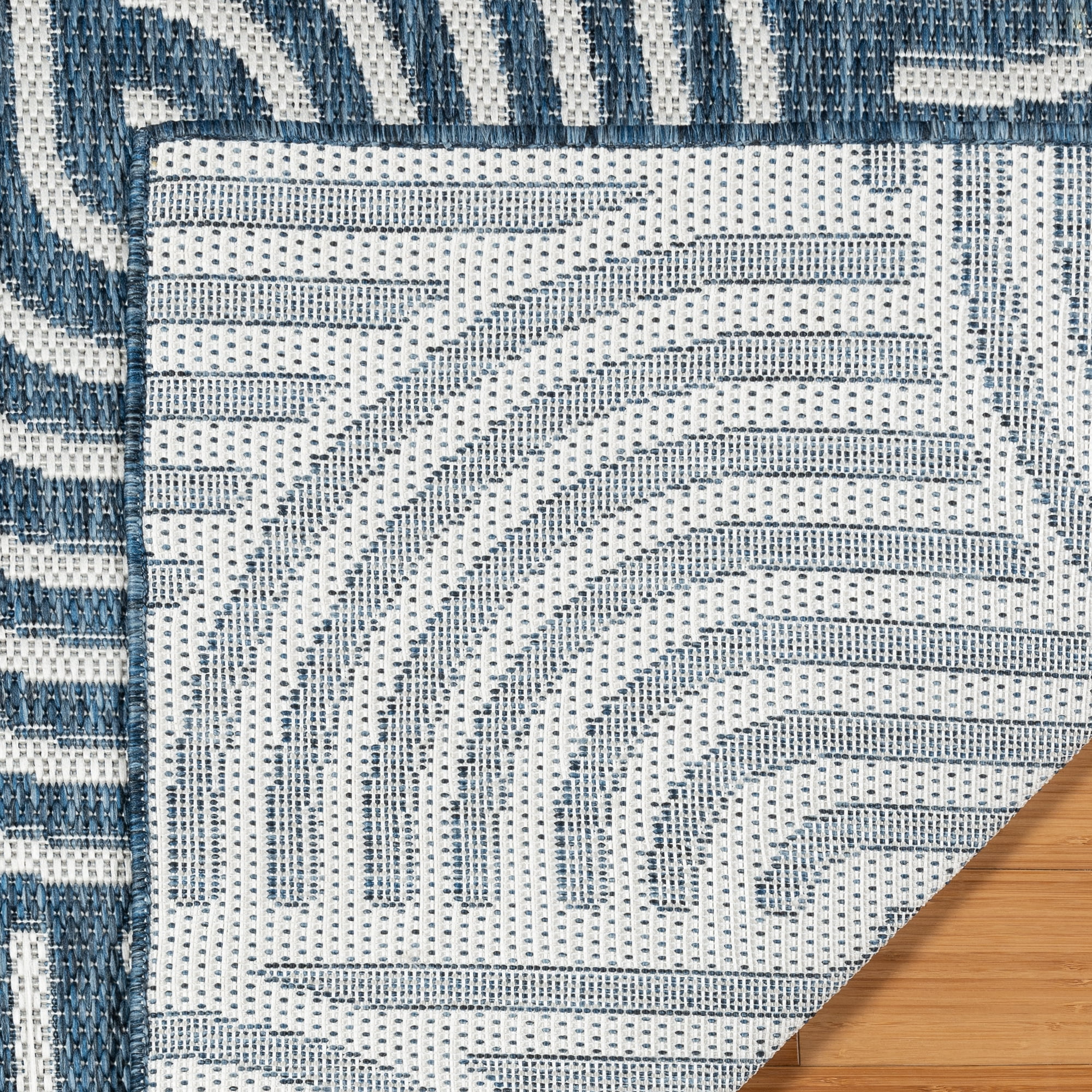 Gertmenian Tropea Mika Modern Geometric Navy Ivory Premium Flatweave UV Resistant Indoor Outdoor Area Rug, 9x13