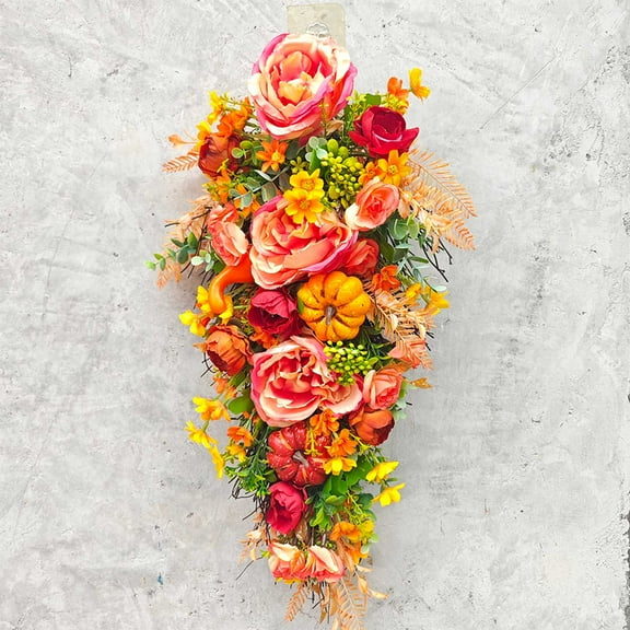 Fall Wreaths for Front Door, 24 Inch Pumpkin Peony Flower Wreath, Autumn Door Wreath for Outdoor Outside Indoor Halloween Thanksgiving Decorations