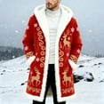 thumbnail image 3 of Christmas Men's Long Cardigan Hoodies Women Unisex Santa Claus Trim Warm Hooded Coat with Pocket Cozy Winter Outerwear, 3 of 4