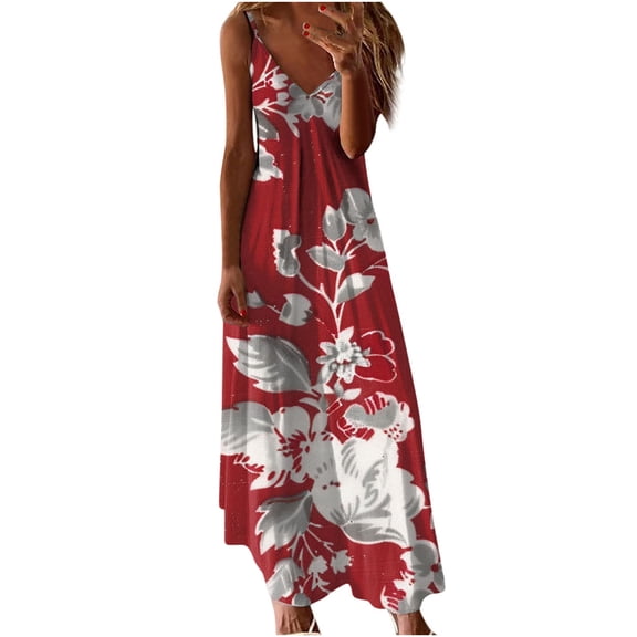 Giftesty Summer Dresses for Women Summer Print Casual Loose Sleevless V-Neck Dress