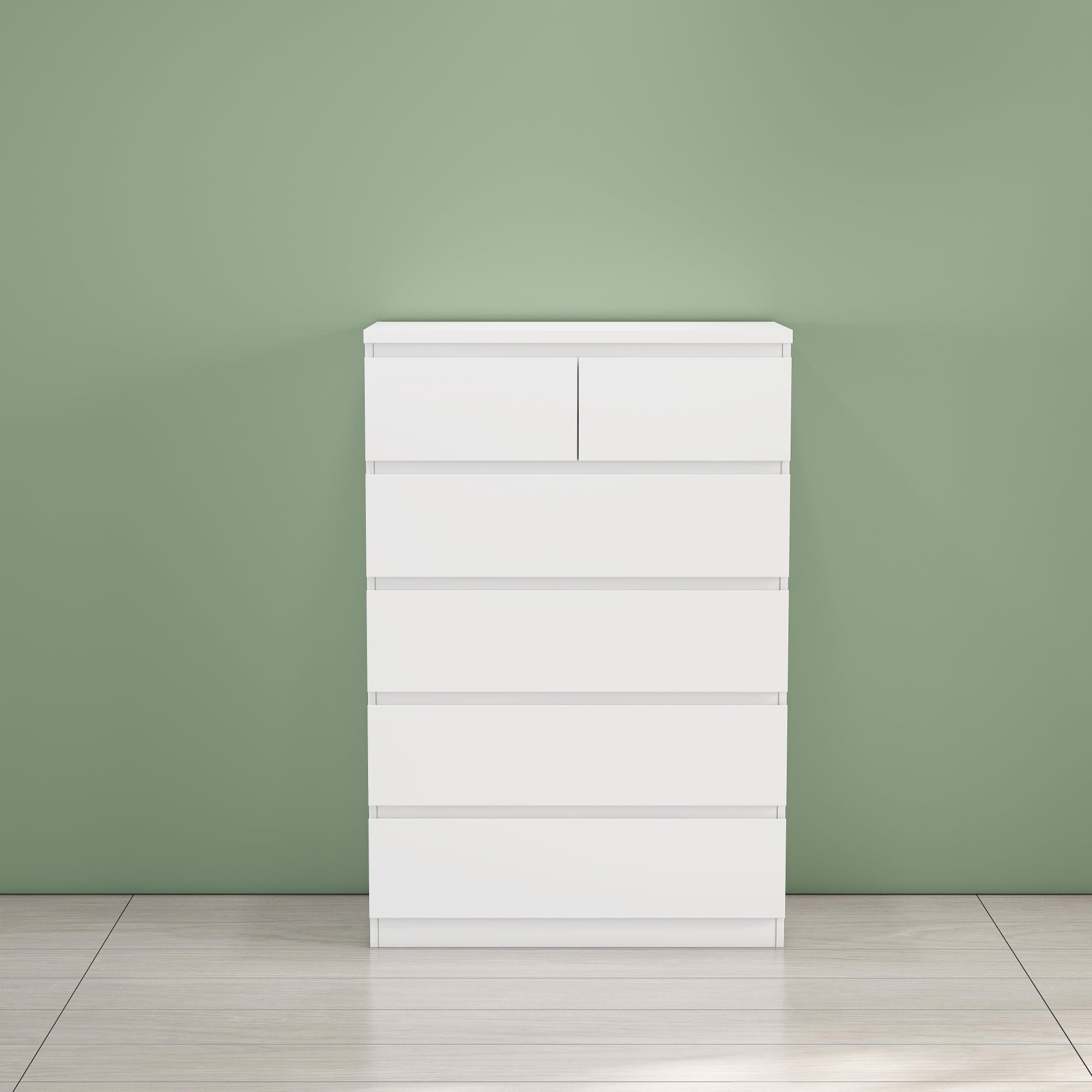 Leumius 6-Drawer Dresser for Bedroom,Modern Handle-Free Chest of Drawers with 2 Small & 4 Large Drawers,Minimalist Storage Cabinet for Living Room,Closet,White