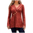 thumbnail image 2 of Lilgiuy Women Plus Size Casual V Neck Loose Solid Button Long Sleeve Tops Basic Versatile Tees, 2 of 5